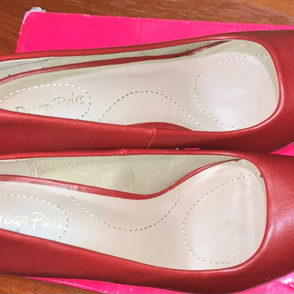 EUC Dream Pairs Open Toe Red Pumps City-OT  3.5” Heel size 8.5 worn once w/box - Picture 4 of 10